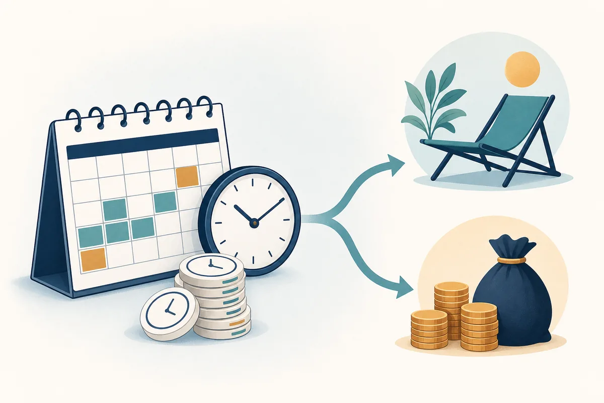 Calendário e relógio ilustrando como funciona o banco de horas