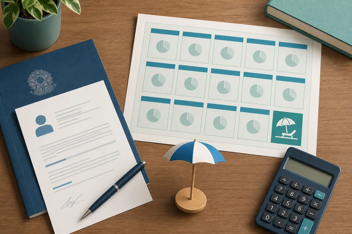 Calendário e calculadora representando o cálculo de férias proporcionais na rescisão