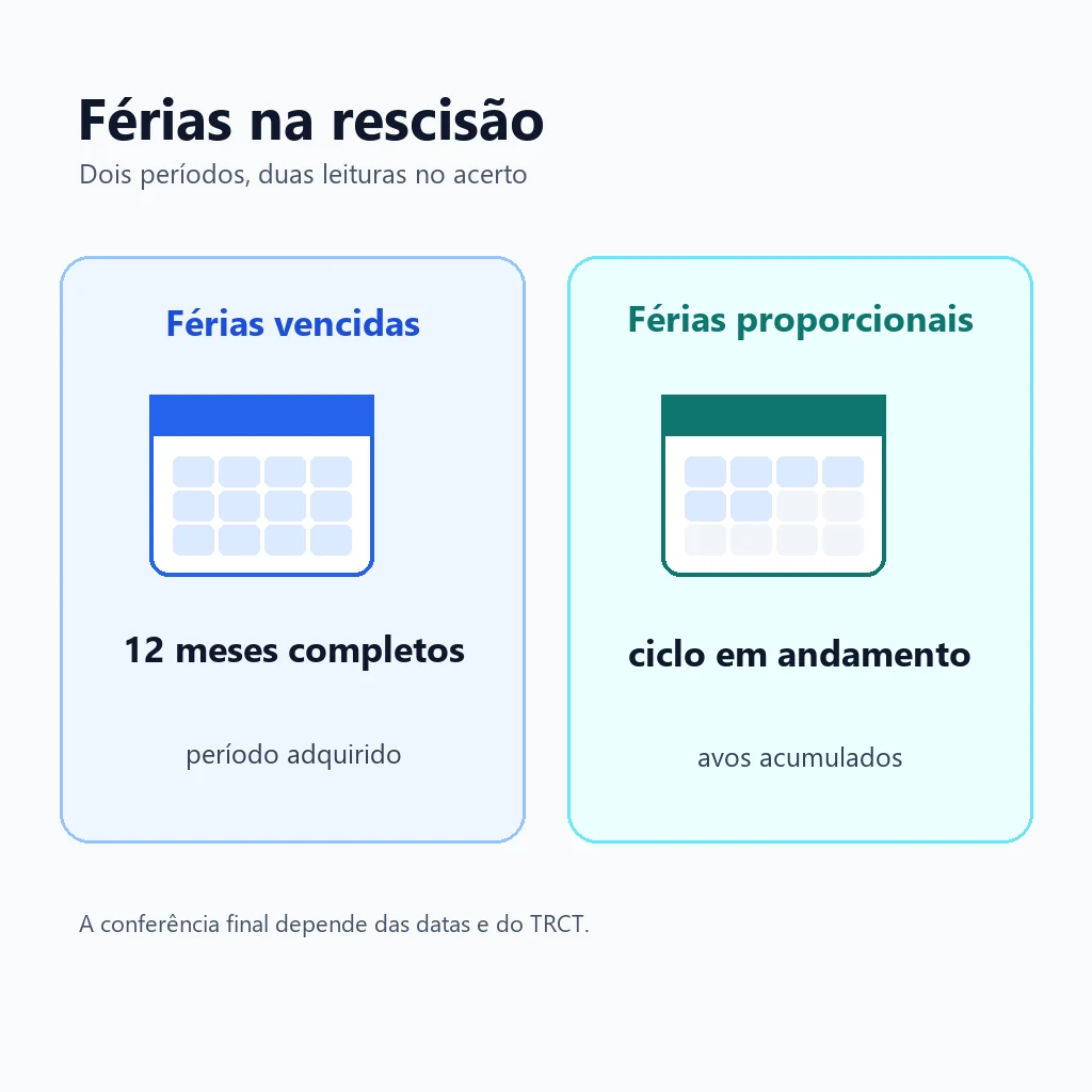 Gráfico comparativo de férias vencidas e férias proporcionais na rescisão