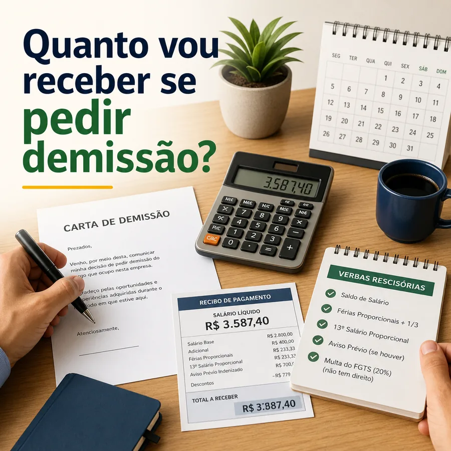 Trabalhador calculando quanto vai receber se pedir demissão