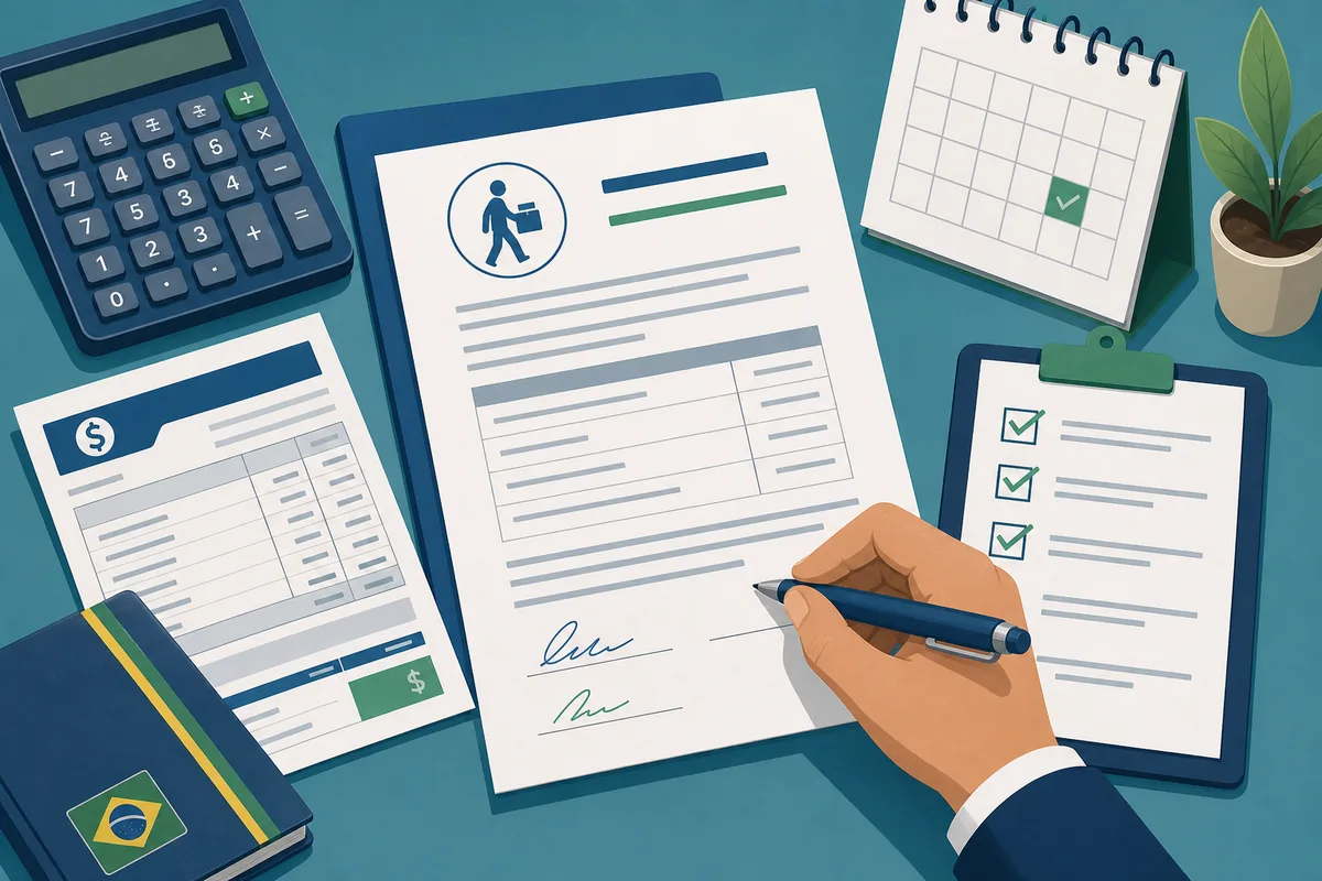Documento de TRCT com calculadora e checklist para conferir rescisão